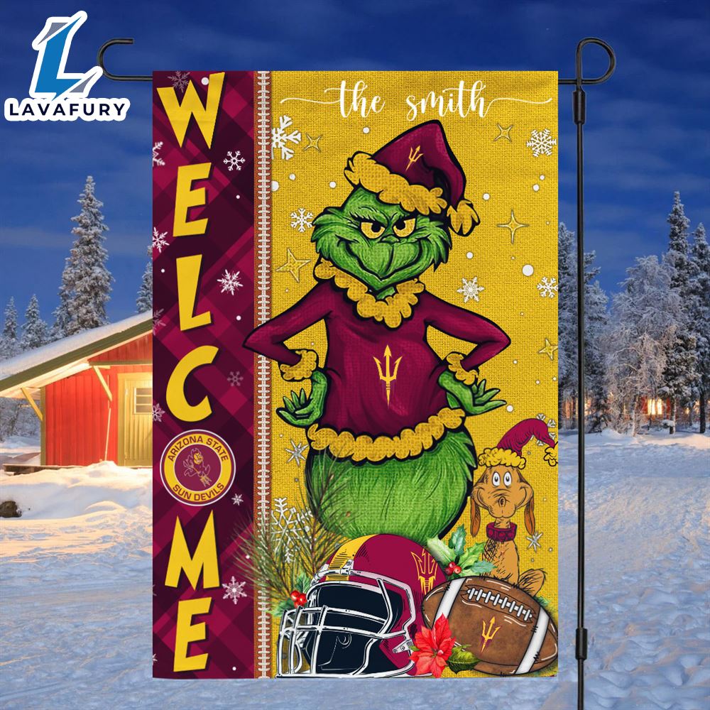 Custom Name NCAA Arizona State Sun Devils Grinch Football Christmas Welcome Garden Flag