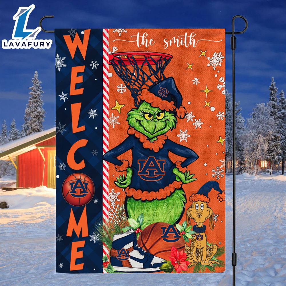 Custom Name NCAA Auburn Tigers Grinch Basketball Christmas Welcome Garden Flag