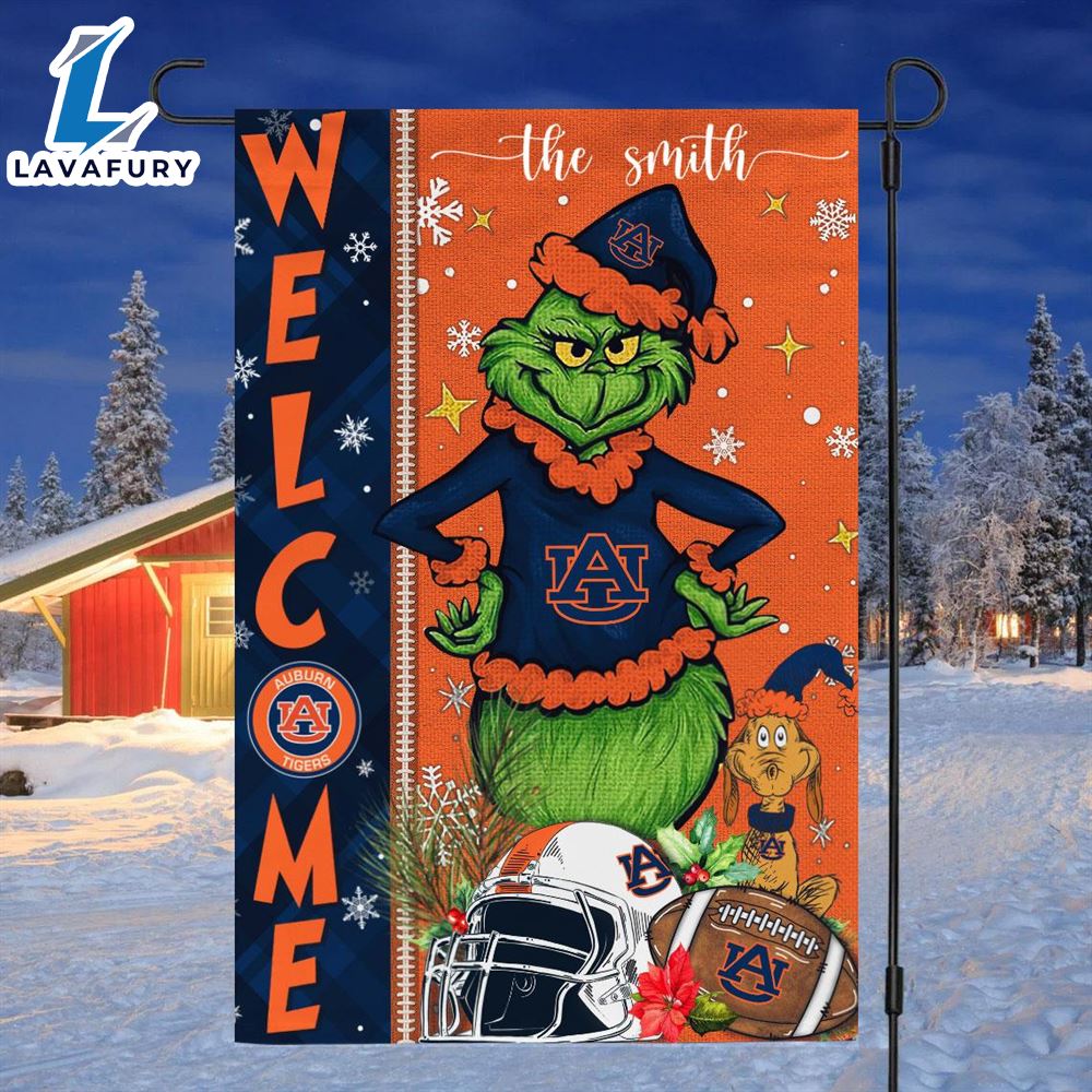 Custom Name NCAA Auburn Tigers Grinch Football Christmas Welcome Garden Flag