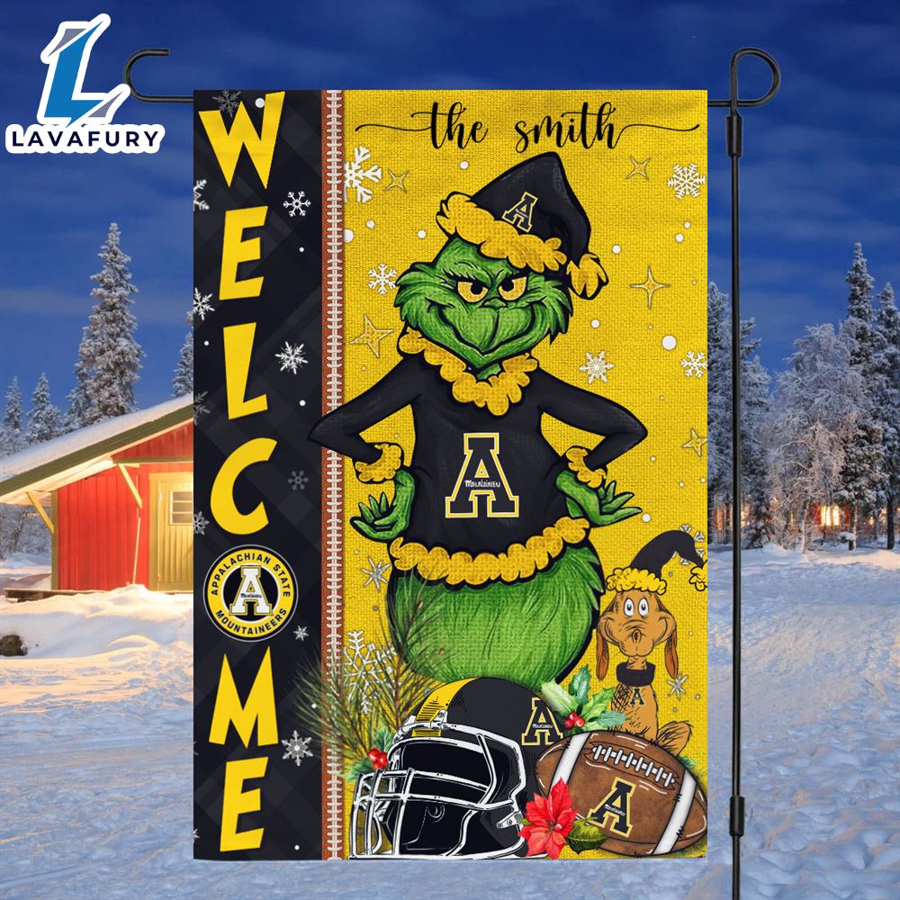 Custom Name NCAA BAppalachian State Mountaineers Grinch Football Christmas Welcome Garden Flag