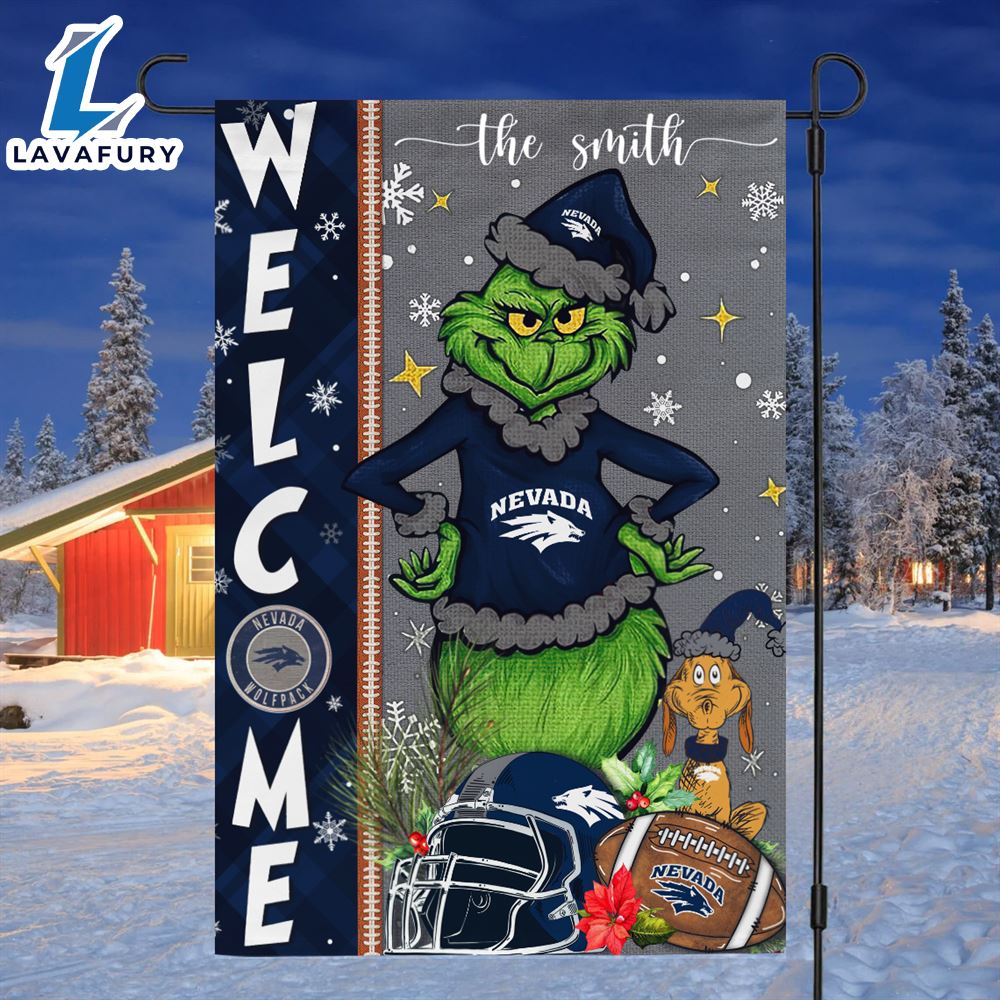 Custom Name NCAA BNevada Wolf Pack Grinch Football Christmas Welcome Garden Flag