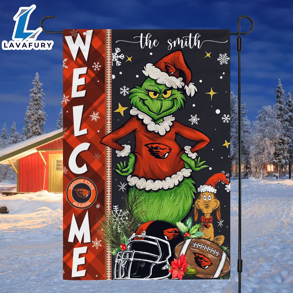 Custom Name NCAA BOregon State Beavers Grinch Football Christmas Welcome Garden Flag