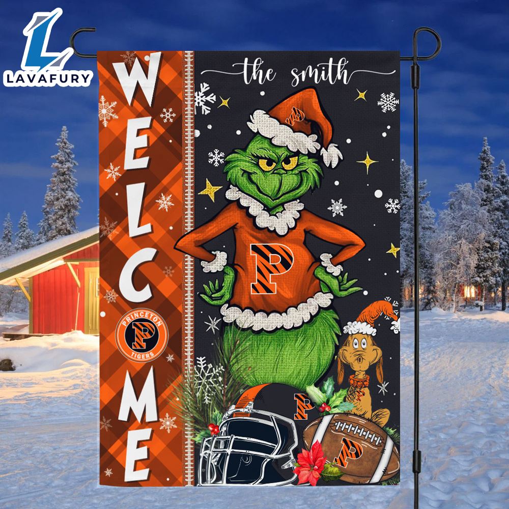 Custom Name NCAA BPrinceton Tigers Grinch Football Christmas Welcome Garden Flag