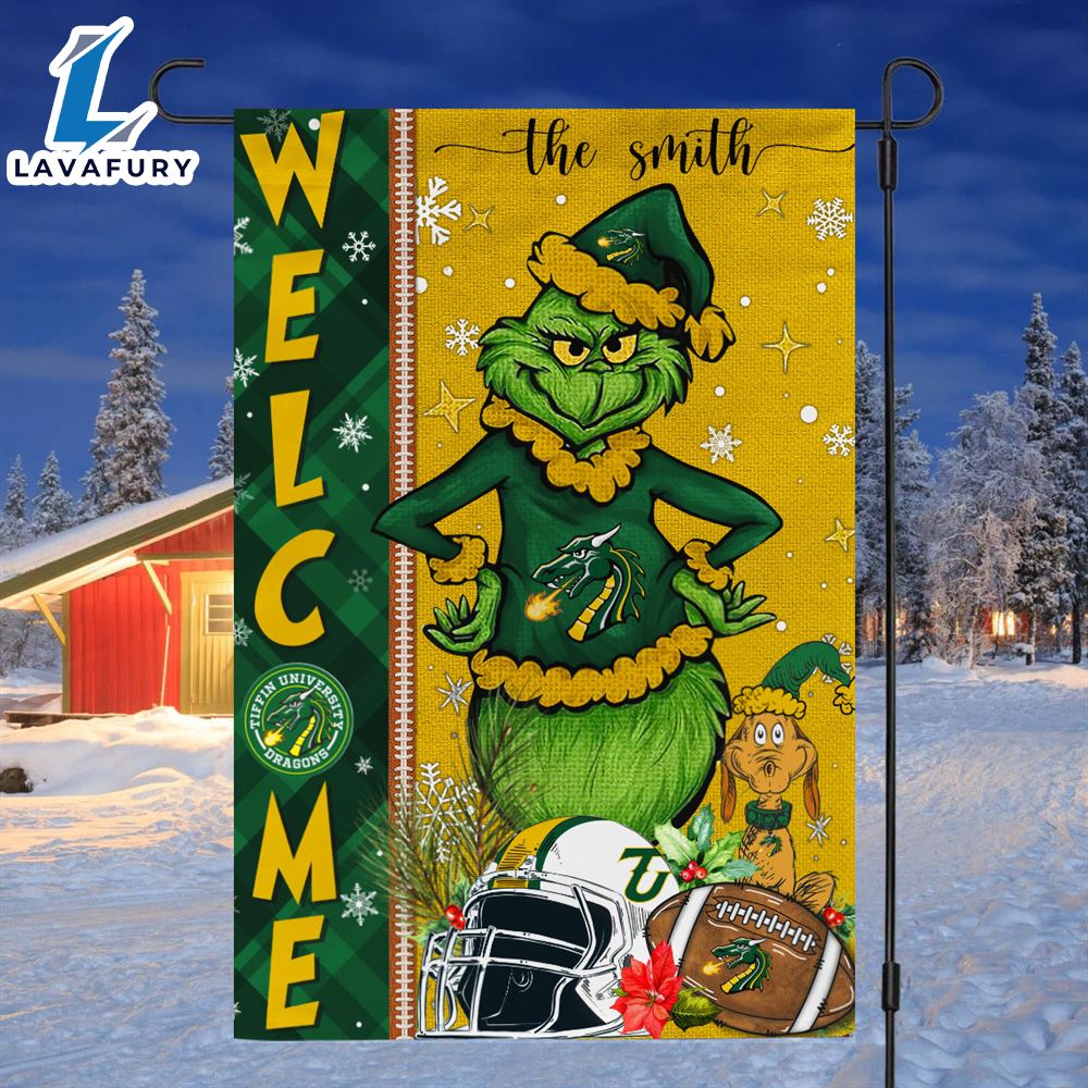 Custom Name NCAA BTiffin Dragons Grinch Football Christmas Welcome Garden Flag