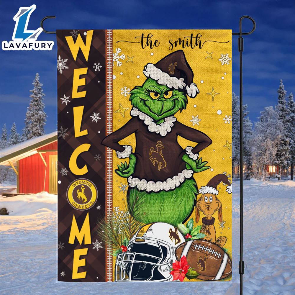 Custom Name NCAA BWyoming Cowboys Grinch Football Christmas Welcome Garden Flag