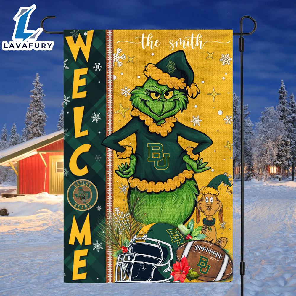 Custom Name NCAA Baylor Bears Grinch Football Christmas Welcome Garden Flag