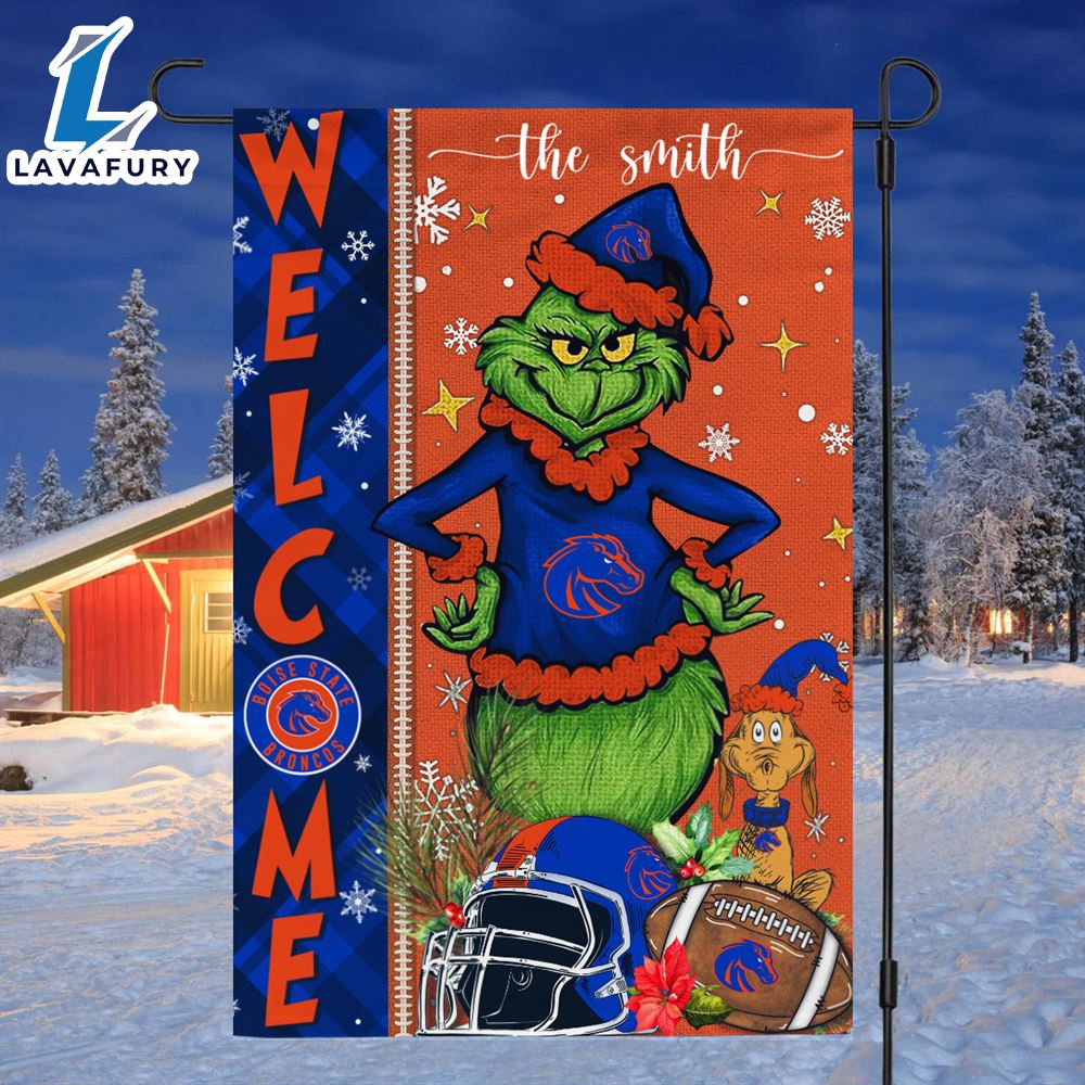 Custom Name NCAA Boise State Broncos Grinch Football Christmas Welcome Garden Flag