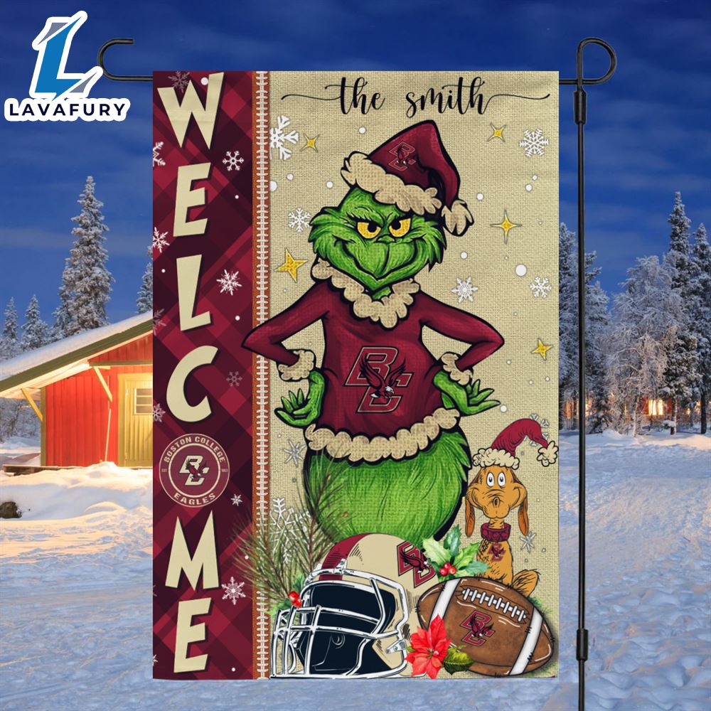 Custom Name NCAA Boston College Eagles Grinch Football Christmas Welcome Garden Flag