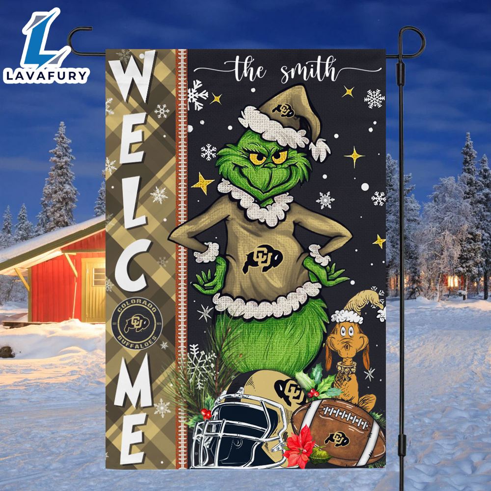 Custom Name NCAA Colorado Buffaloes Grinch Football Christmas Welcome Garden Flag