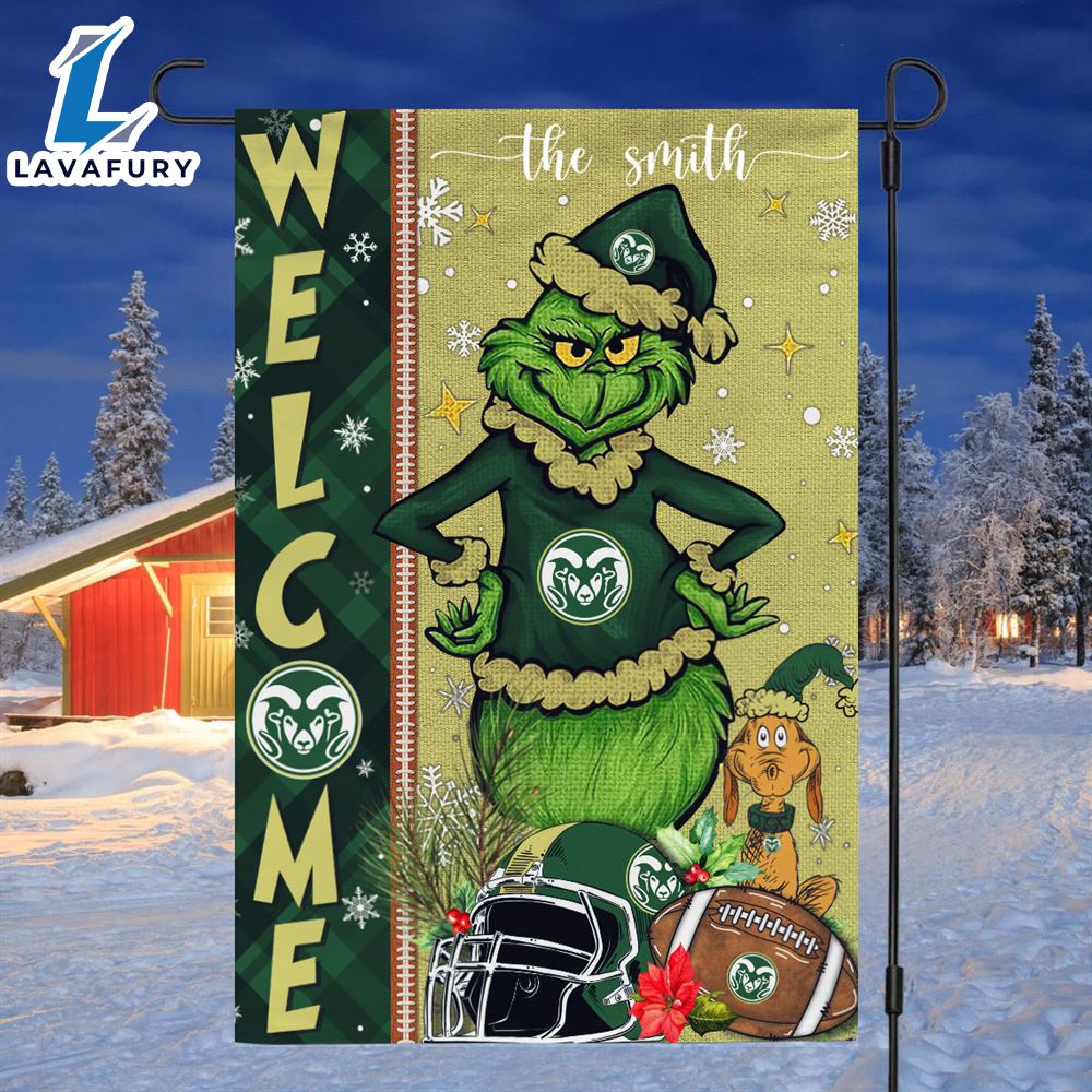 Custom Name NCAA Colorado State Rams Grinch Football Christmas Welcome Garden Flag