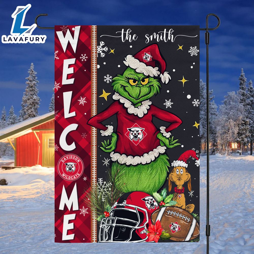 Custom Name NCAA Davidson Wildcats Grinch Football Christmas Welcome Garden Flag