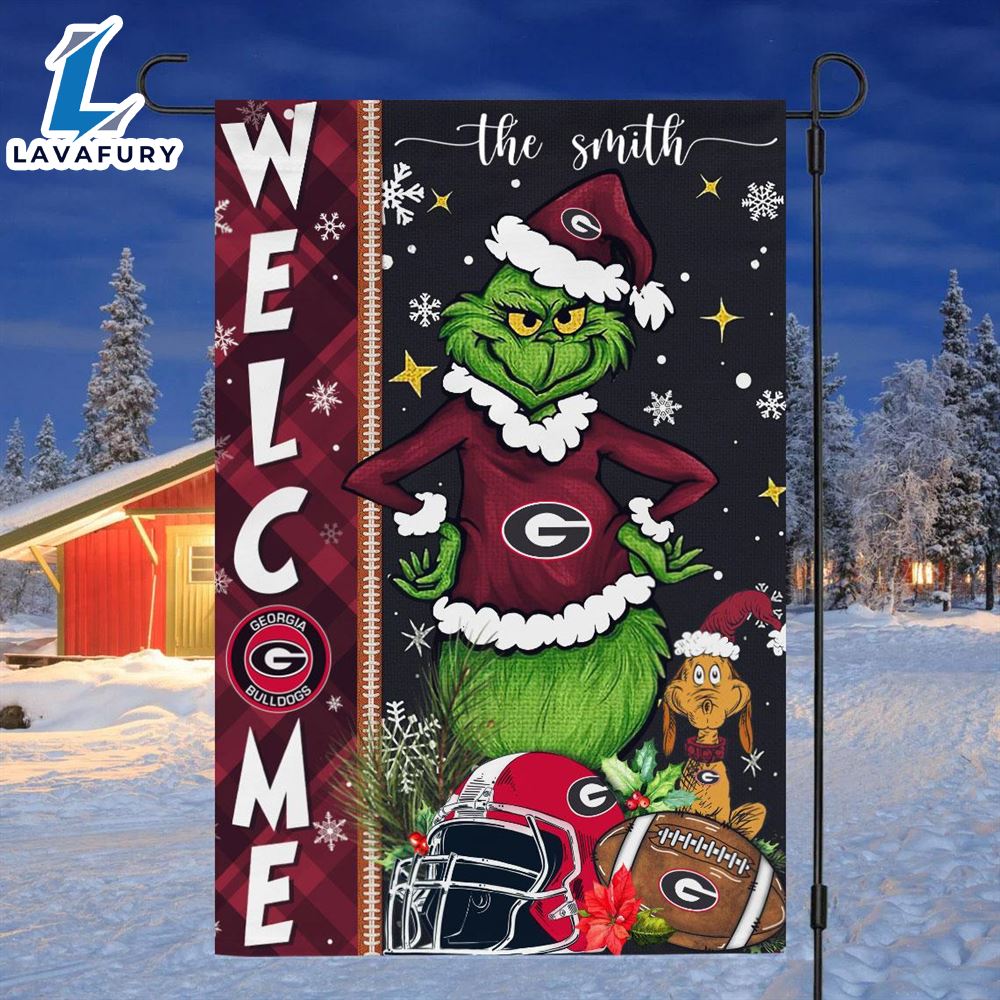 Custom Name NCAA Georgia Bulldogs Grinch Football Christmas Welcome Garden Flag