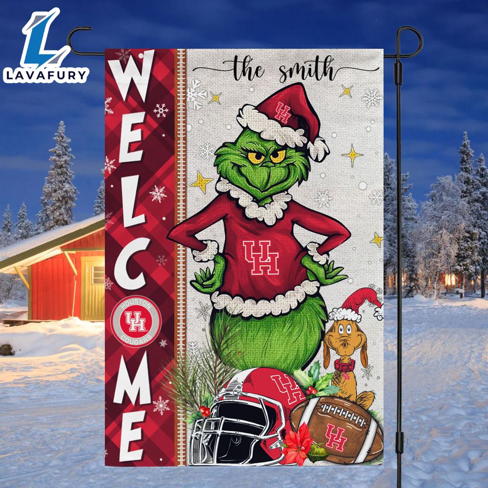 Custom Name NCAA Houston Cougars Grinch Football Christmas Welcome Garden Flag