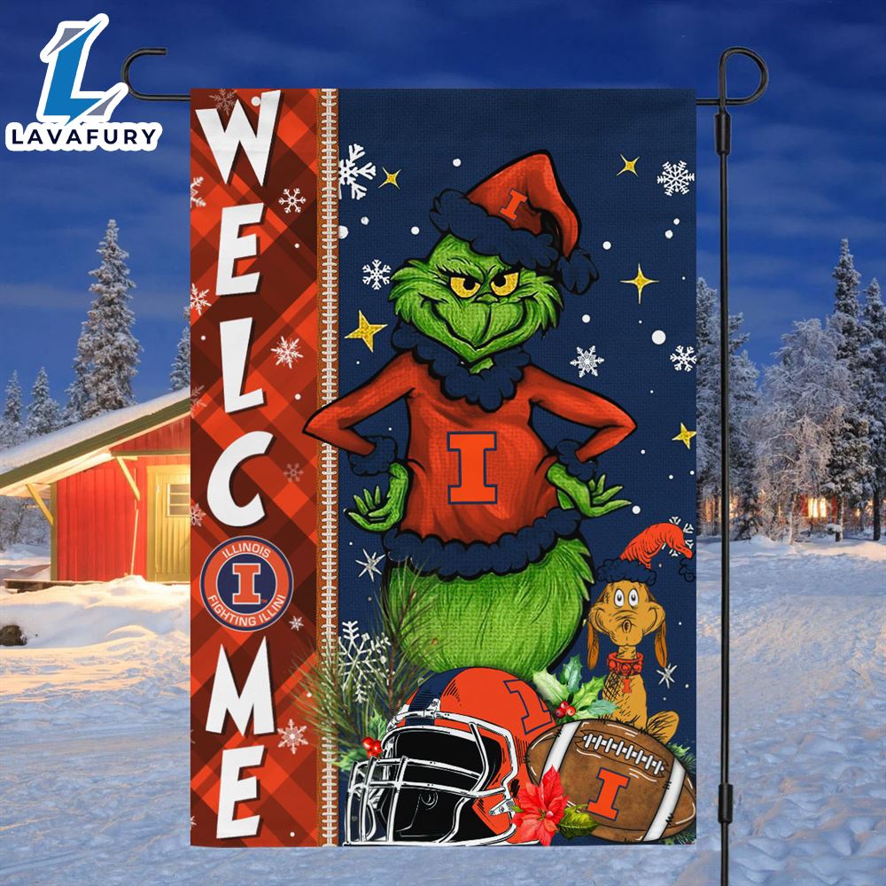 Custom Name NCAA Illinois Fighting Illini Grinch Football Christmas Welcome Garden Flag