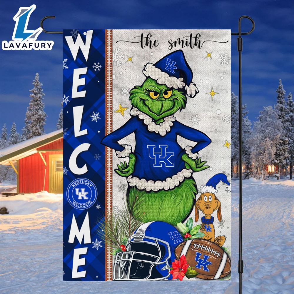 Custom Name NCAA Kentucky Wildcats Grinch Football Christmas Welcome Garden Flag