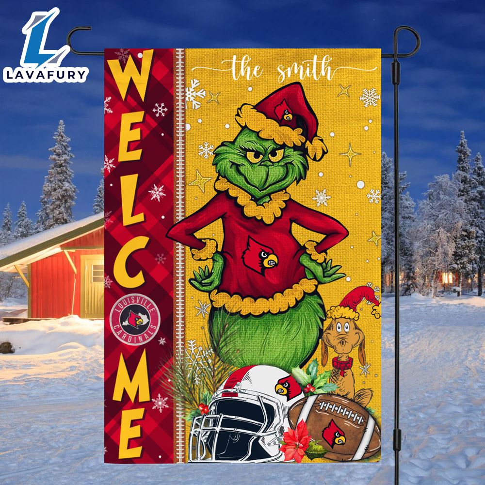 Custom Name NCAA Louisville Cardinals Grinch Football Christmas Welcome Garden Flag