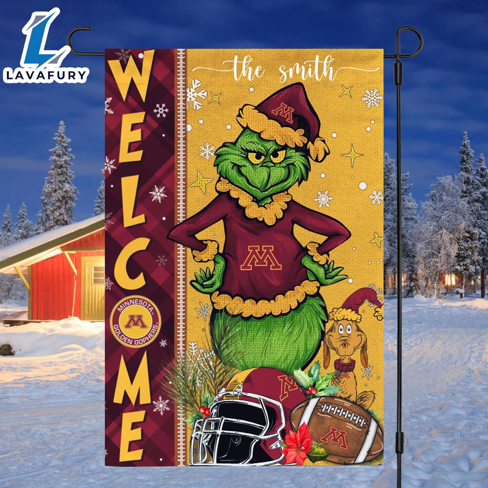 Custom Name NCAA Minnesota Golden Gophers Grinch Football Christmas Welcome Garden Flag