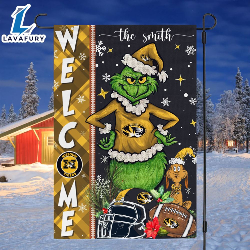 Custom Name NCAA Missouri Tigers Grinch Football Christmas Welcome Garden Flag