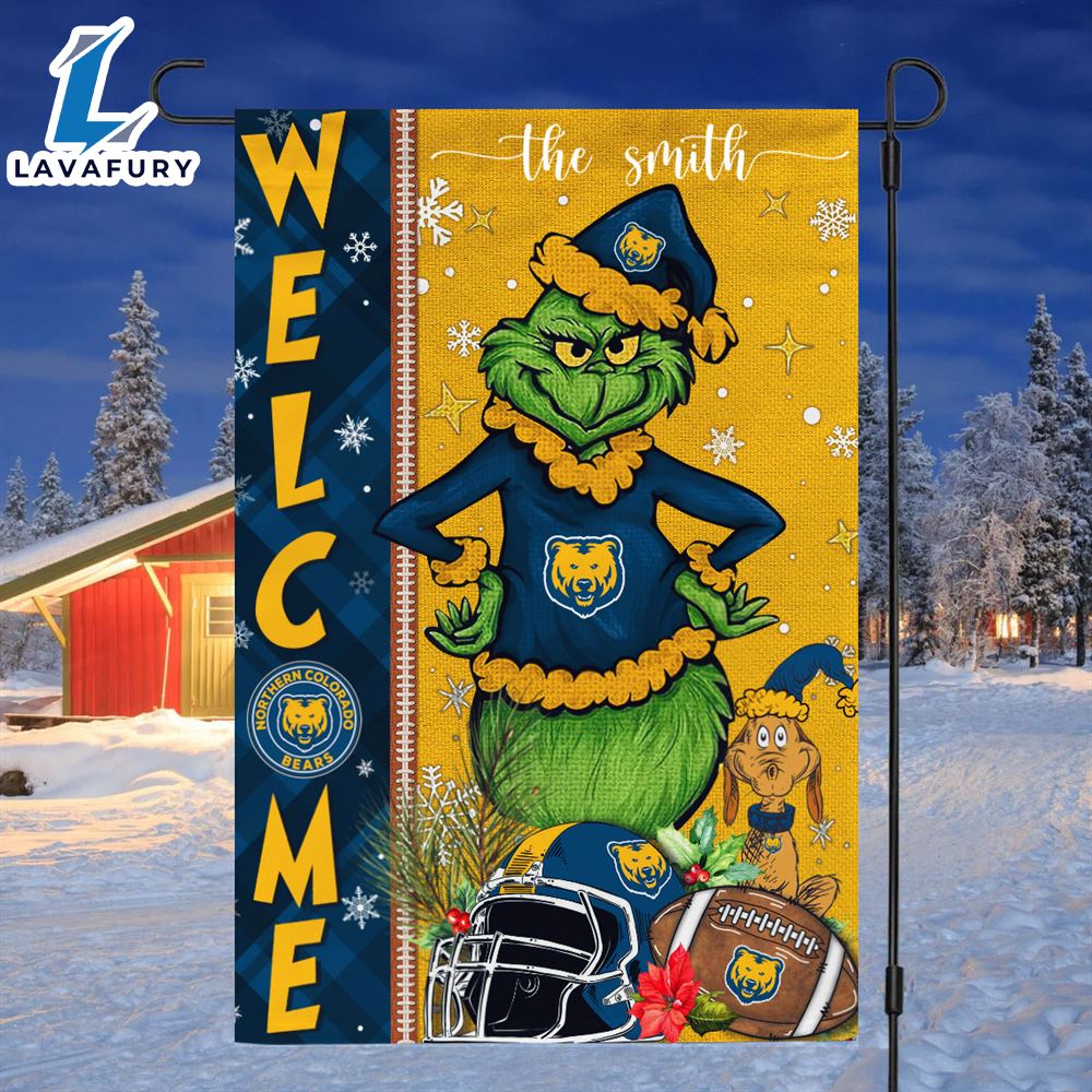 Custom Name NCAA Northern Colorado Bears Grinch Football Christmas Welcome Garden Flag