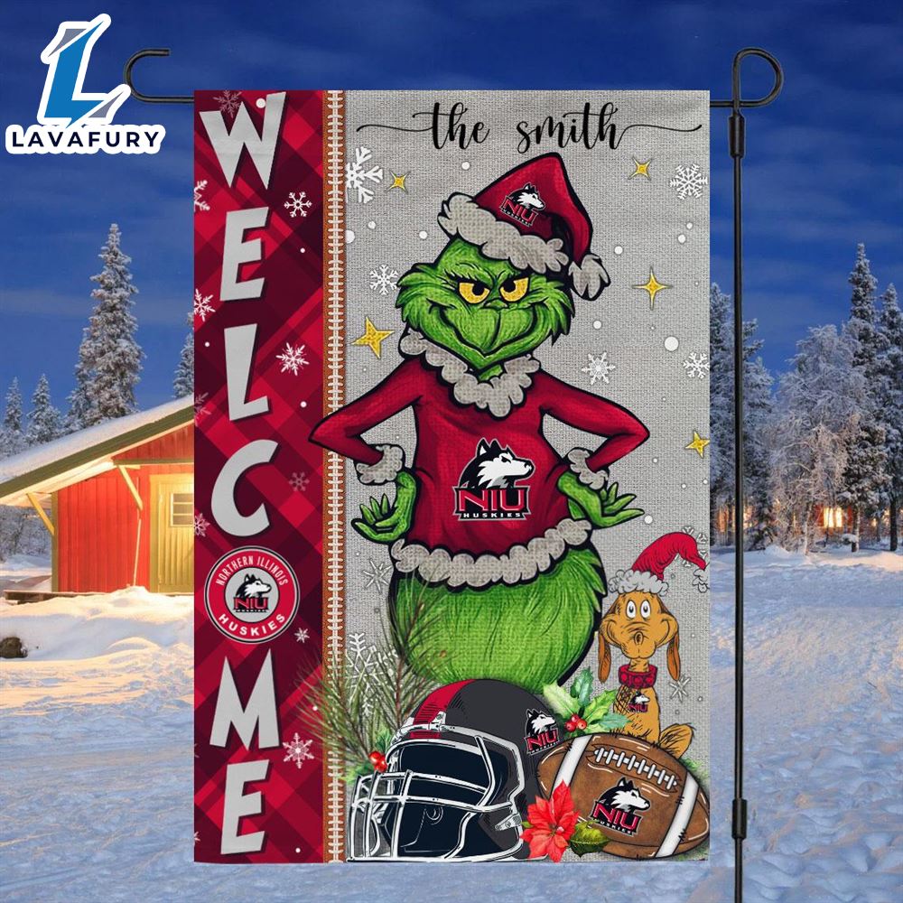 Custom Name NCAA Northern Illinois Huskies Grinch Football Christmas Welcome Garden Flag