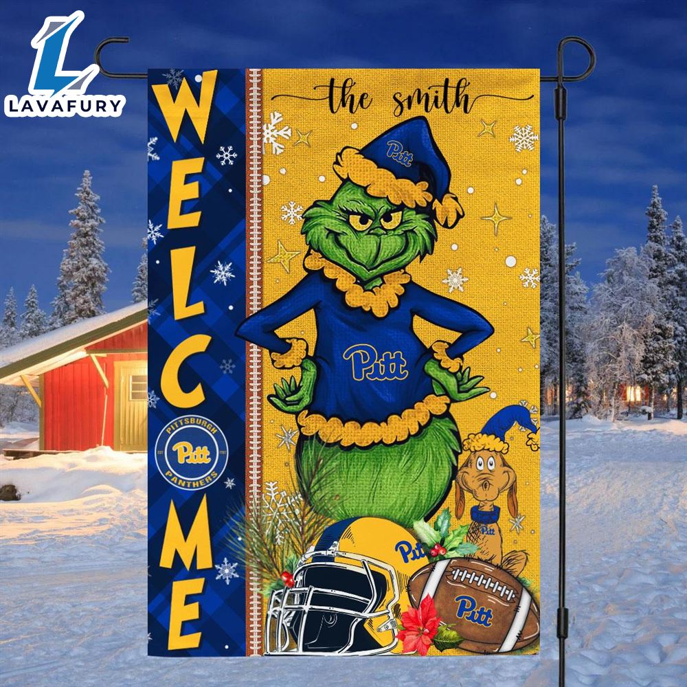 Custom Name NCAA Pittsburgh Panthers Grinch Football Christmas Welcome Garden Flag