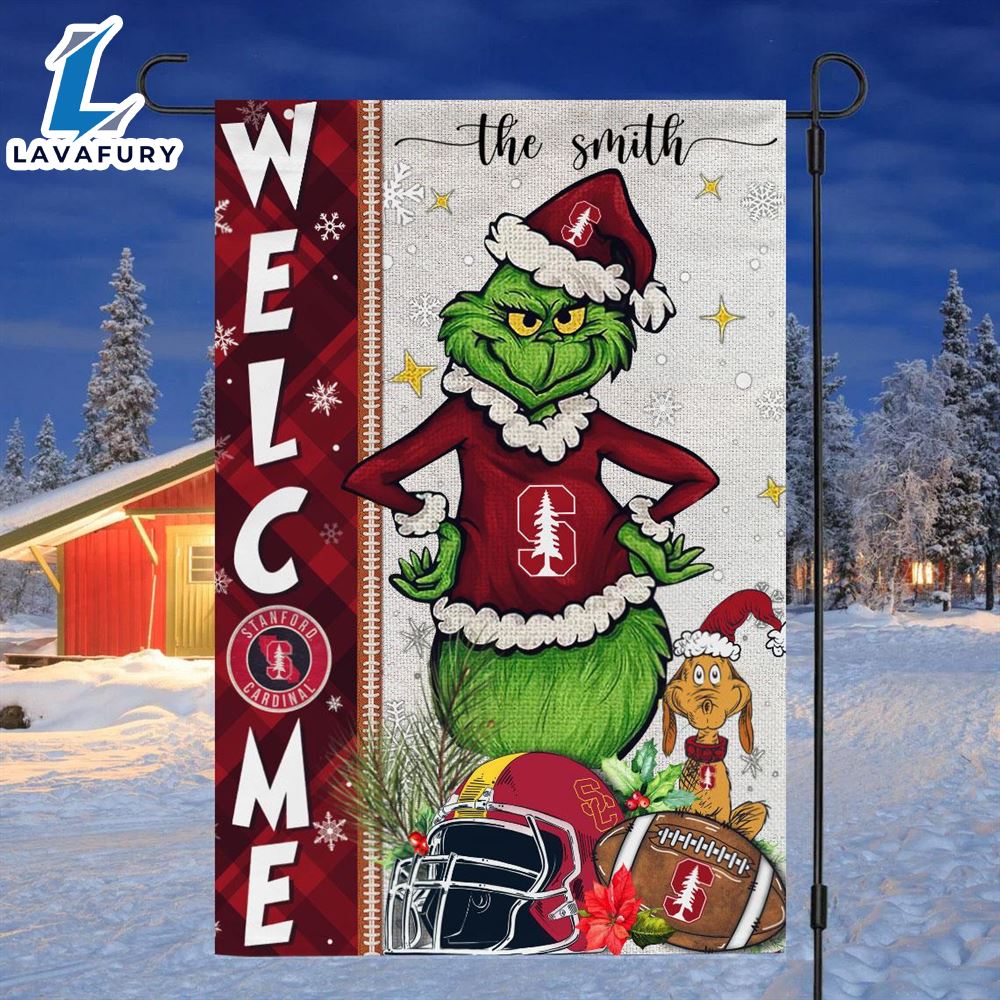 Custom Name NCAA Stanford Cardinal Grinch Football Christmas Welcome Garden Flag