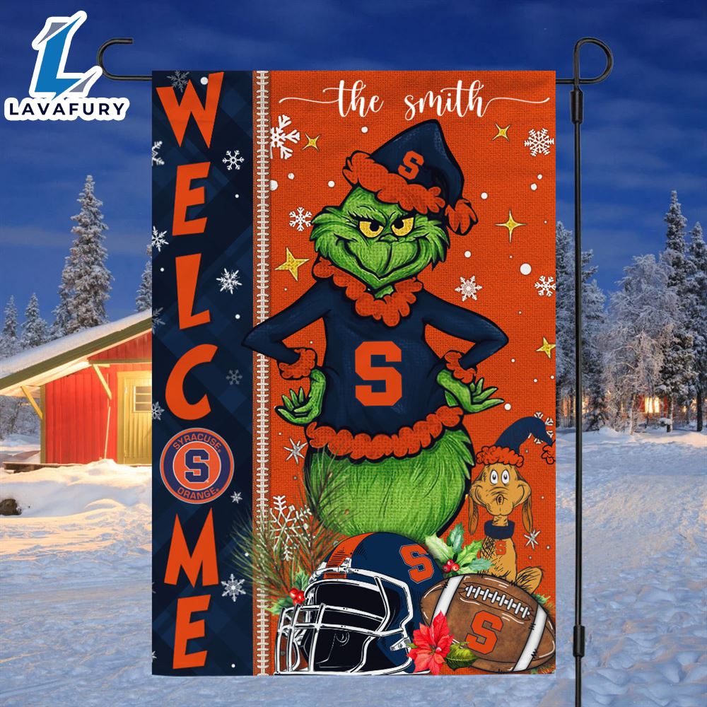 Custom Name NCAA Syracuse Orange Grinch Football Christmas Welcome Garden Flag