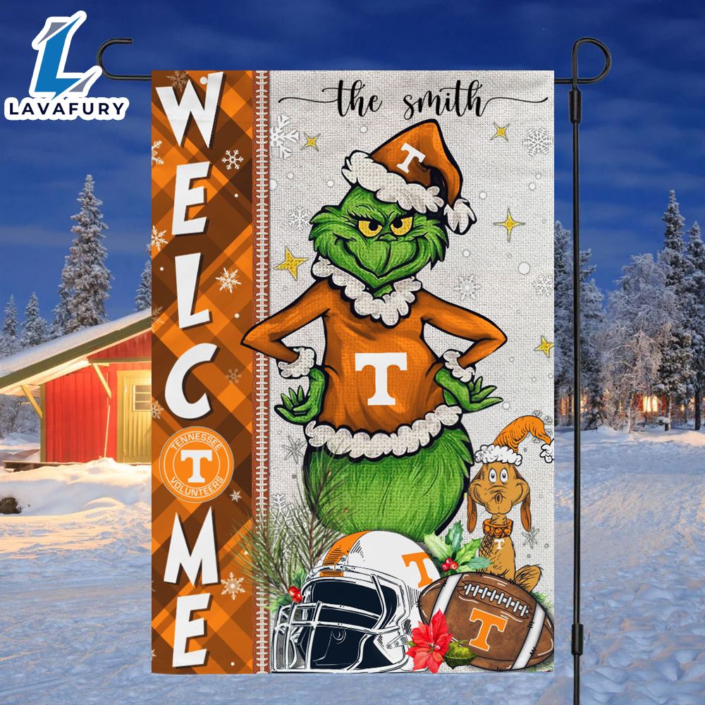 Custom Name NCAA Tennessee Volunteers Grinch Football Christmas Welcome Garden Flag