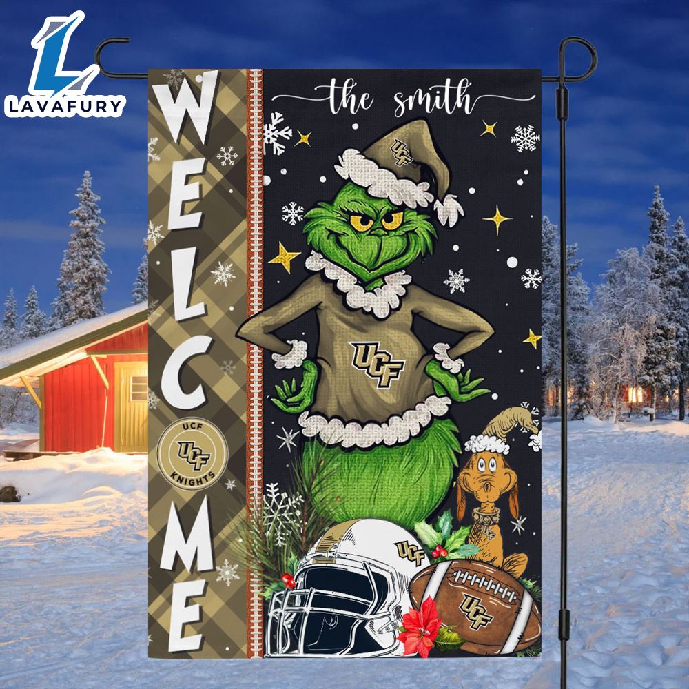 Custom Name NCAA UCF Knights Grinch Football Christmas Welcome Garden Flag