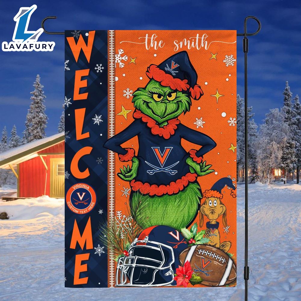 Custom Name NCAA Virginia Cavaliers Grinch Football Christmas Welcome Garden Flag