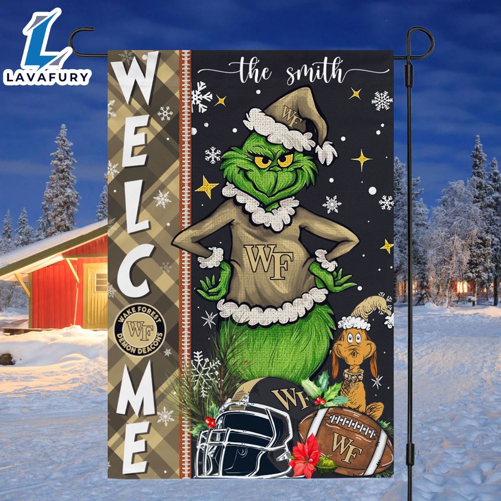 Custom Name NCAA Wake Forest Demon Deacons Grinch Football Christmas Welcome Garden Flag