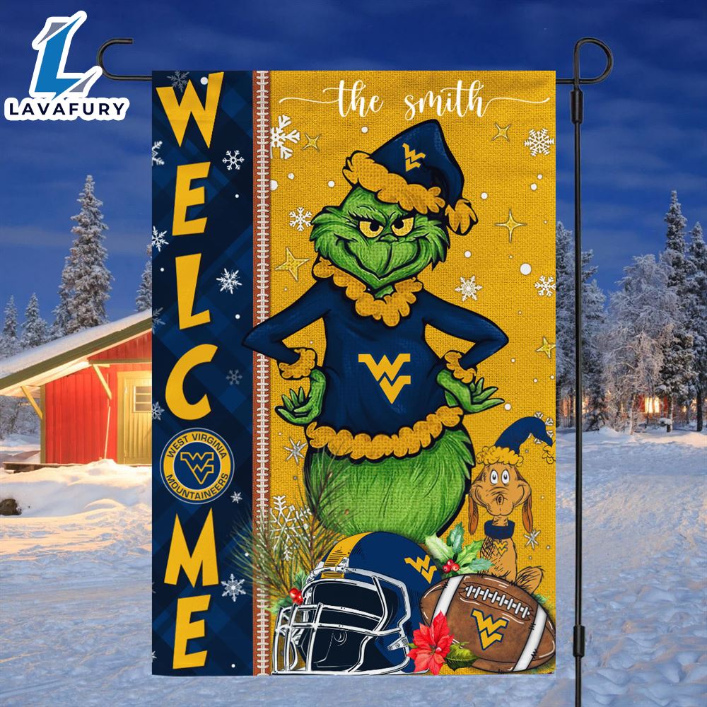 Custom Name NCAA West Virginia Mountaineers Grinch Football Christmas Welcome Garden Flag