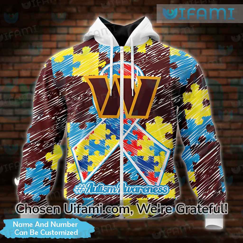 Custom Washington Commanders Zip Up Hoodie 3D Autism Commanders Gift 2