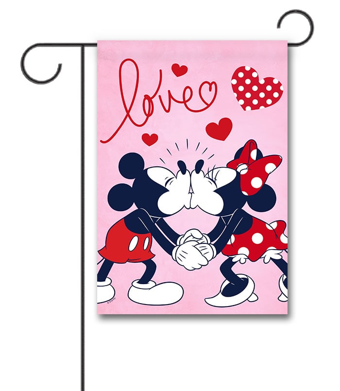 DIS3517 Disney Mickey and Minnie Kissing Valentines Day Garden Flag