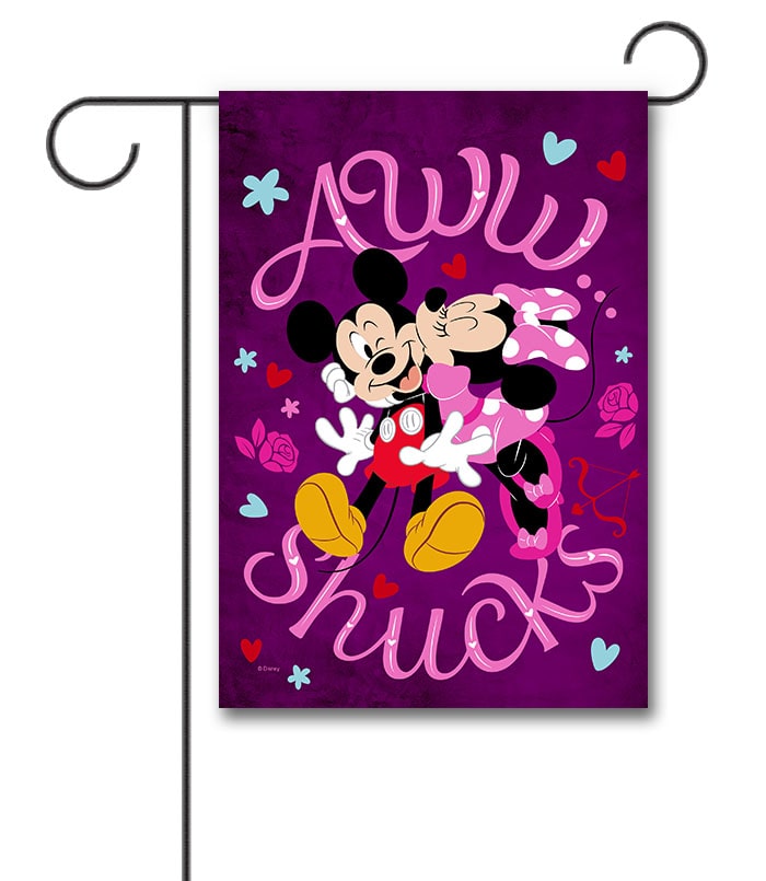 DIS3519 Disney Mickey Mouse and Minnie Mouse Kiss Valentines Day Garden Flag