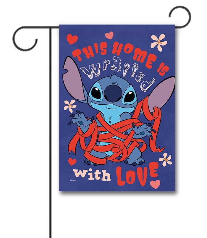 DIS3541 Stitch Valentines Day Garden Flag