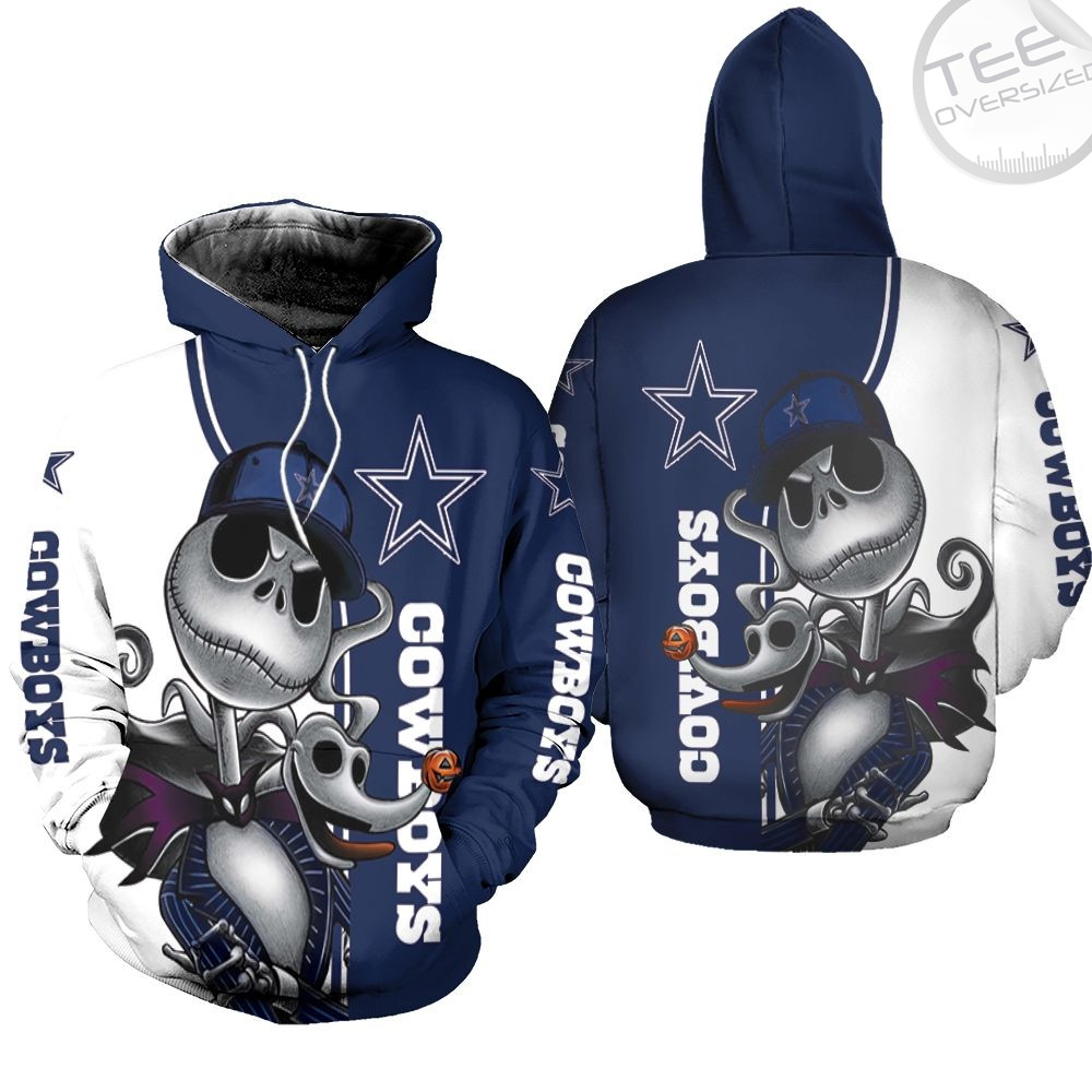 Dallas Cowboys 3D Hoodie with Jack Skellington and Zero Print 0