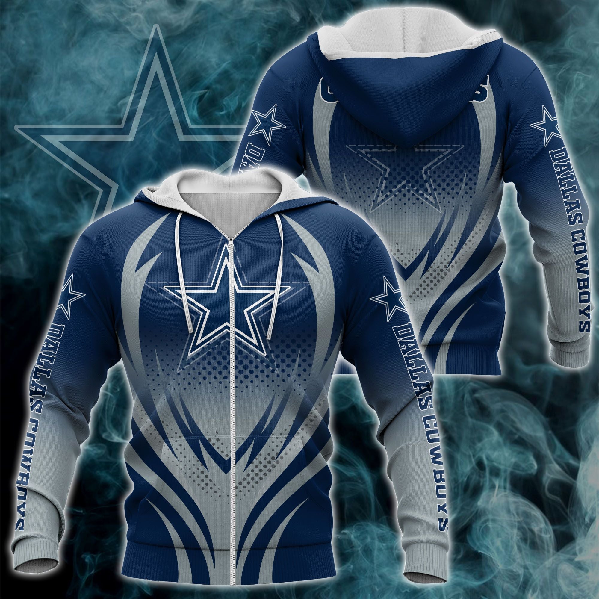 Dallas Cowboys 3D Striped Banner Zipper Hoodie Gifts For Fans With 3D Hoodies With Zippers 0