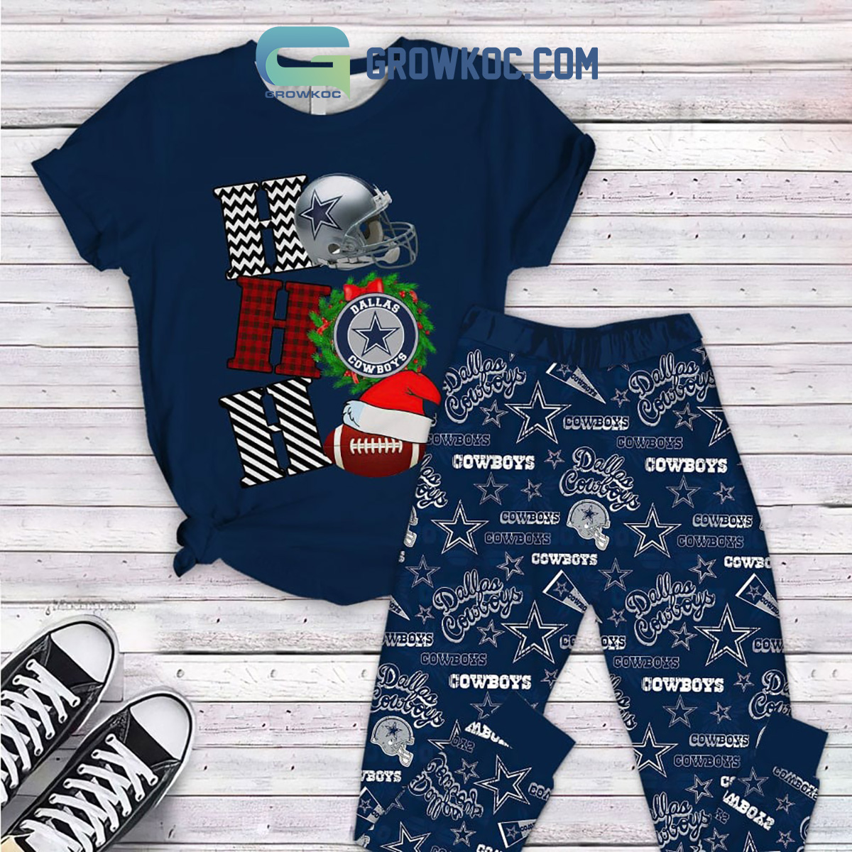 Dallas Cowboys Big D Doomsday Defense The Boys Ho Ho Ho NFL Team Christmas Holidays Fleece Pajamas Set2B1 Uk4oE