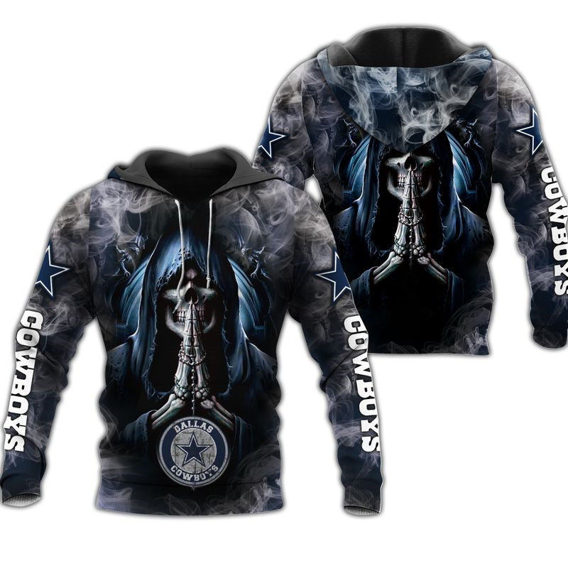 Dallas Cowboys Custom Name Number Skull 3D Hoodie Gifts For Fans With 3D Hoodies With Zippers 0