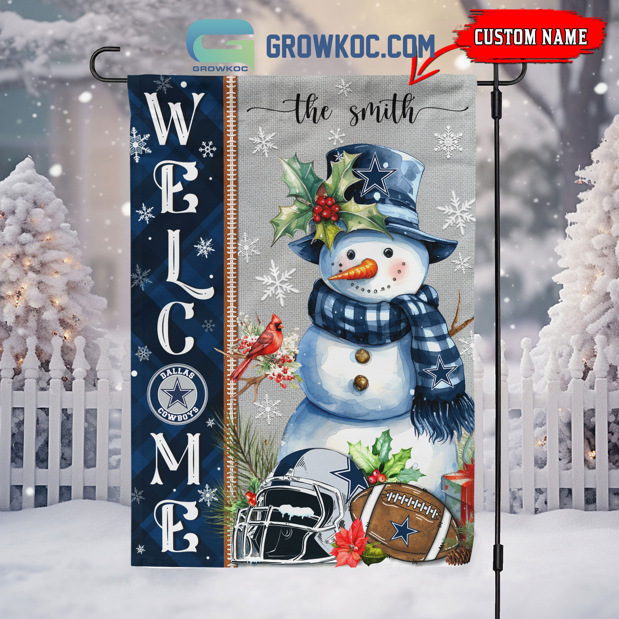 Dallas Cowboys Football Snowman Welcome Christmas Personalized House Gargen Flag2B1 It1jE