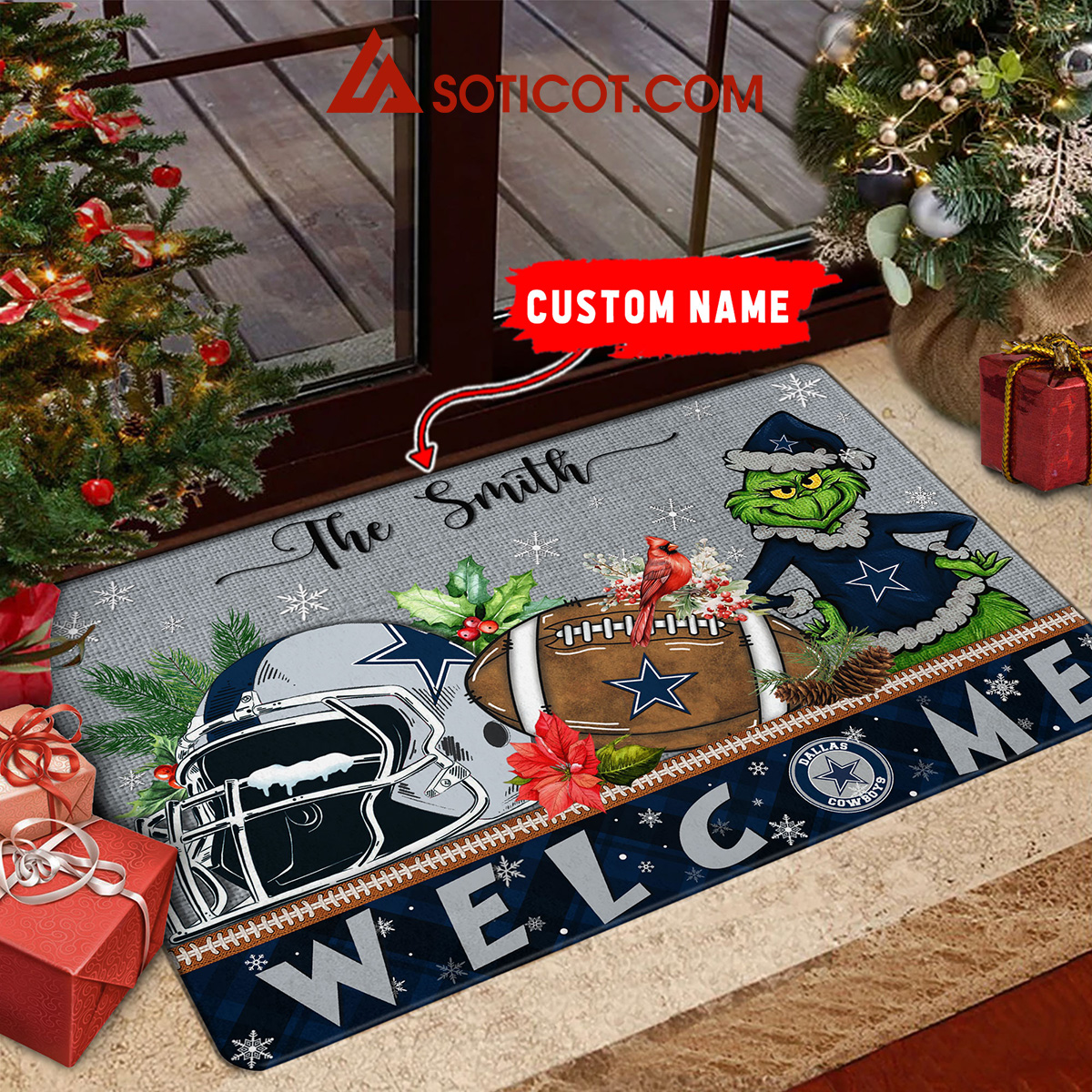 Dallas Cowboys Grinch Welcome Christmas Football Personalized Doormat2B1 GFsCK