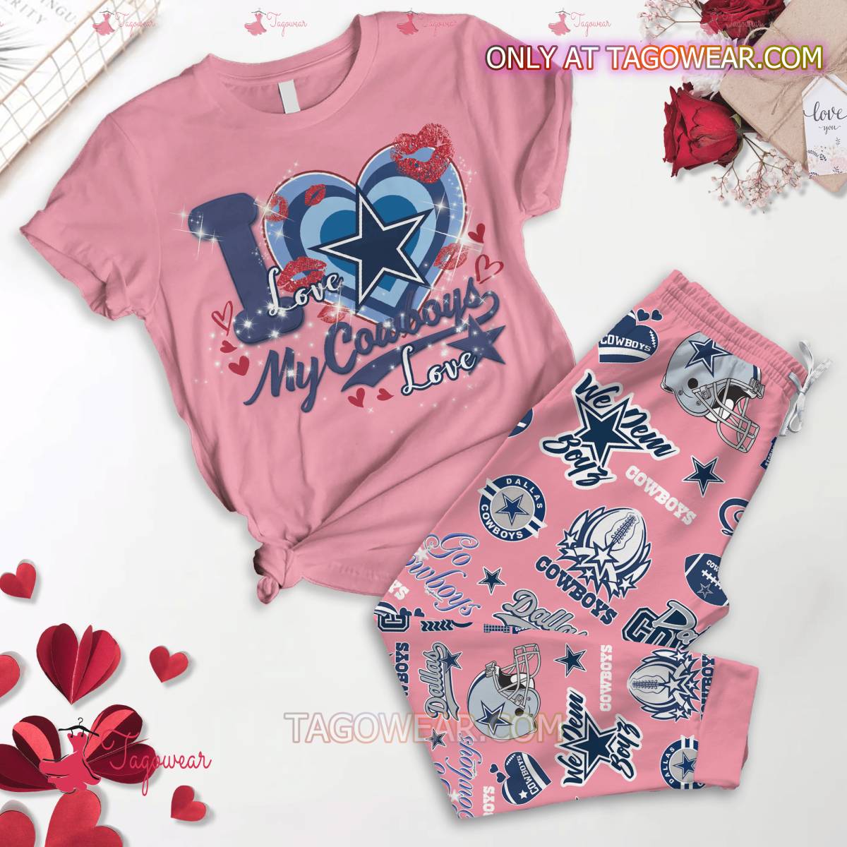 Dallas Cowboys I Love My Cowboys Valentine Pajamas Set