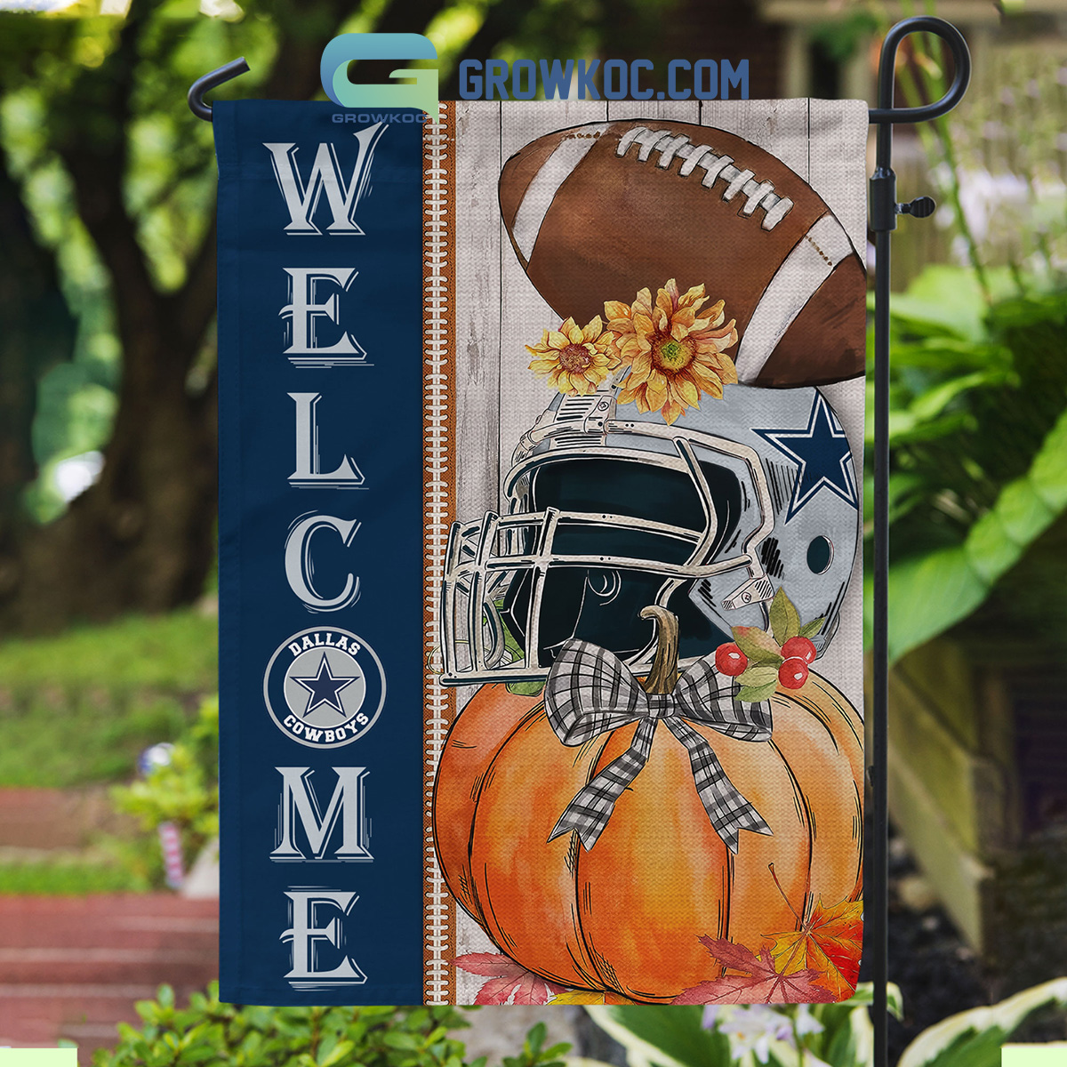 Dallas Cowboys NFL Welcome Fall Pumpkin Personalized House Garden Flag2B1 kxozG