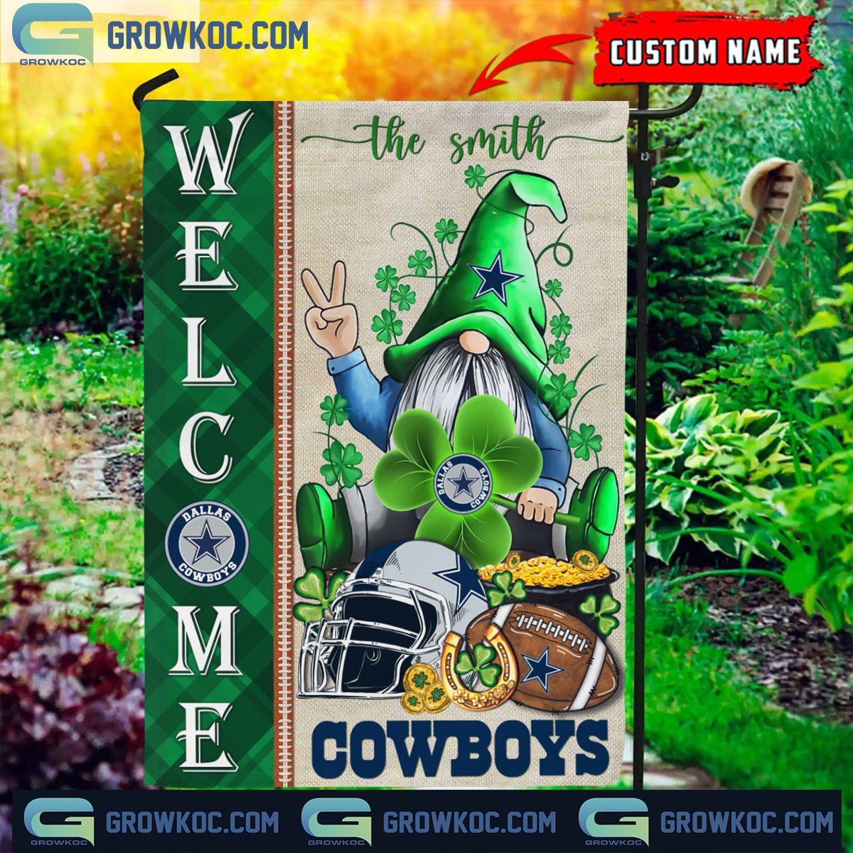 Dallas Cowboys St. Patricks Day Shamrock Personalized Garden Flag2B1 UQiWt