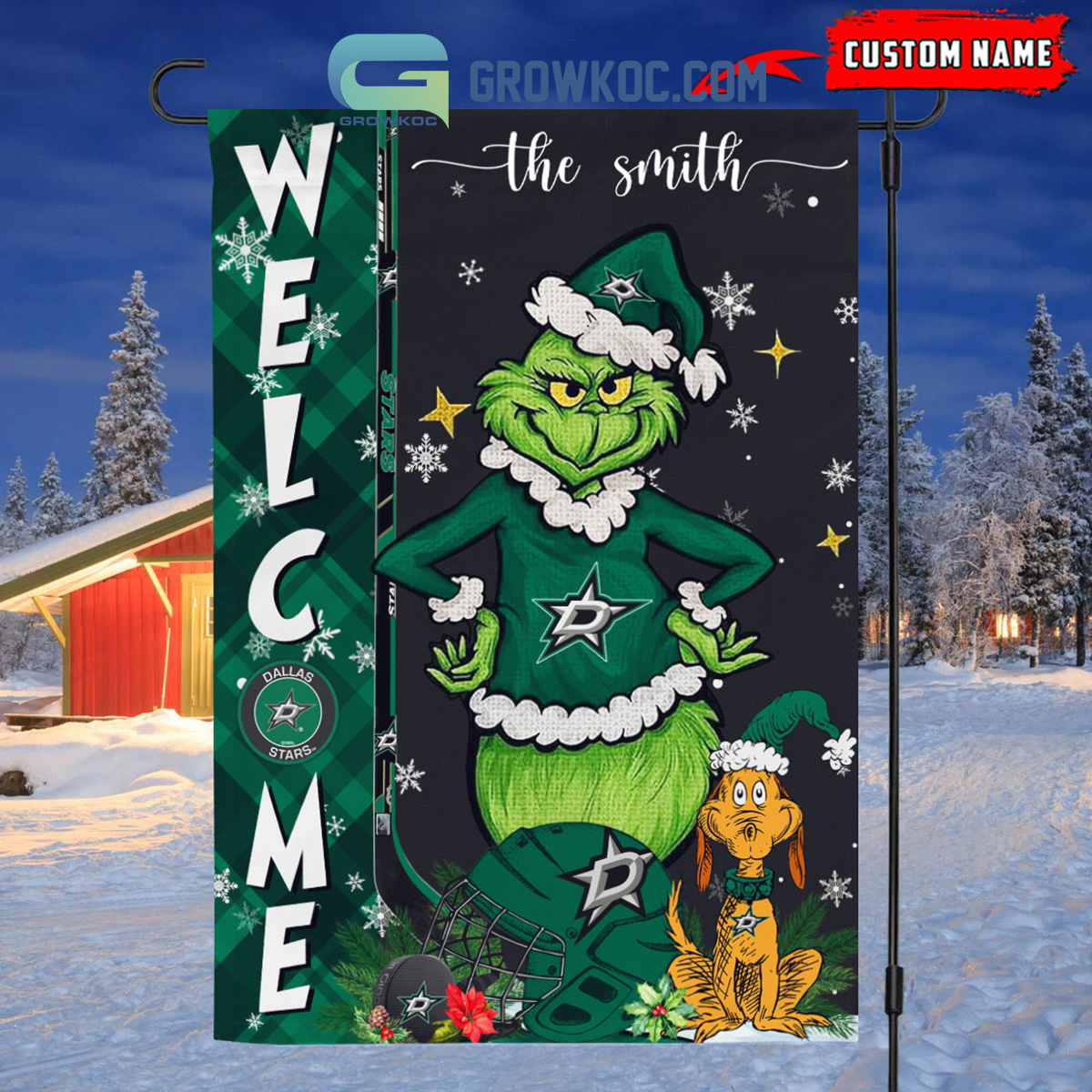 Dallas Stars Grinch Christmas Personalized House Garden Flag Canvas2B1 iYek6