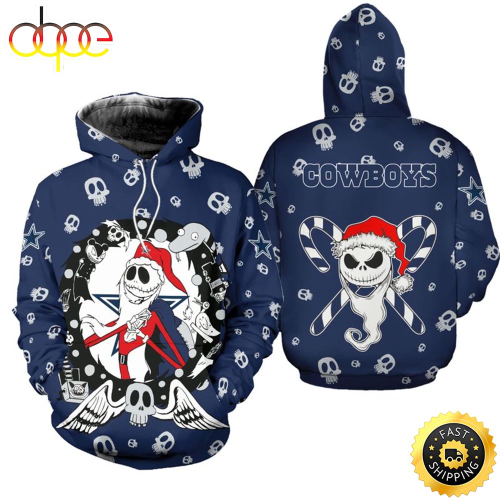 Dallas Cowboys Christmas Jack Skellington NFL All Over Print Hoodie Shirt