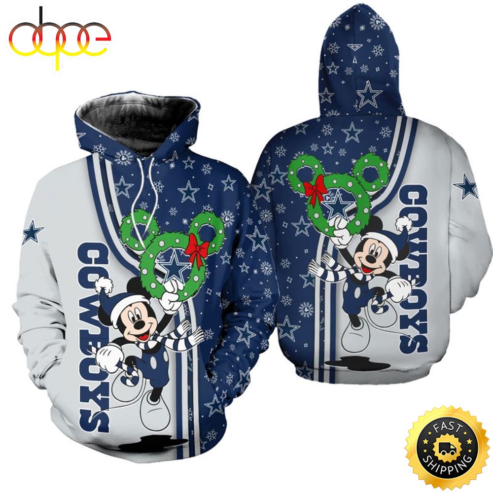 Dallas Cowboys Christmas Mckey Football NFL All Over Print Hoodie Shirt