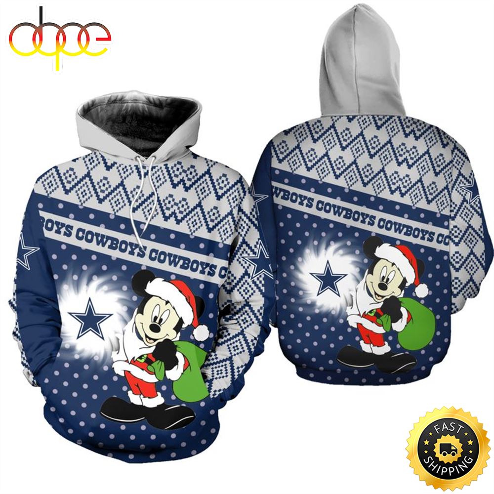 Dallas Cowboys Christmas Mickey Football NFL All Over Print Hoodie Shirt