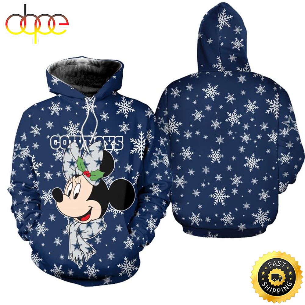 Dallas Cowboys Christmas Minnie Mouse Snowflakes Football NFL All Over print Christmas Hoodie